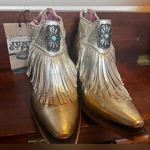Junk Gypsy by Lane Women's Metallic Fringe Ankle Booties, NWOB, NWT.